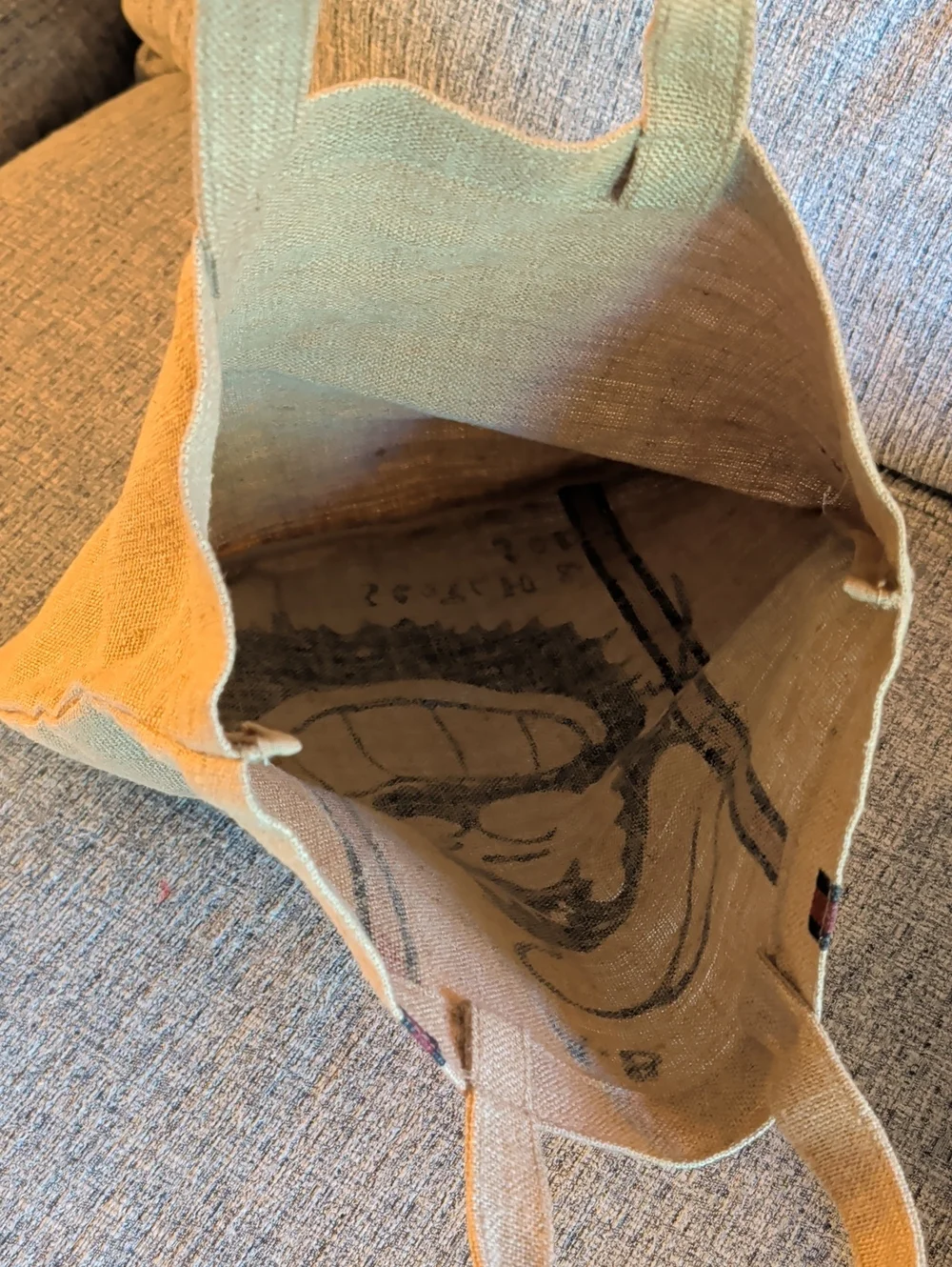 Scotch & Soda Yellow Canvas Tote with Black Graphic and Red Stripes